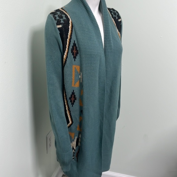 Ecoté Urban Outfitters Blue Intarsia Patterned Shawl Cardigan - Size M - Picture 6 of 12